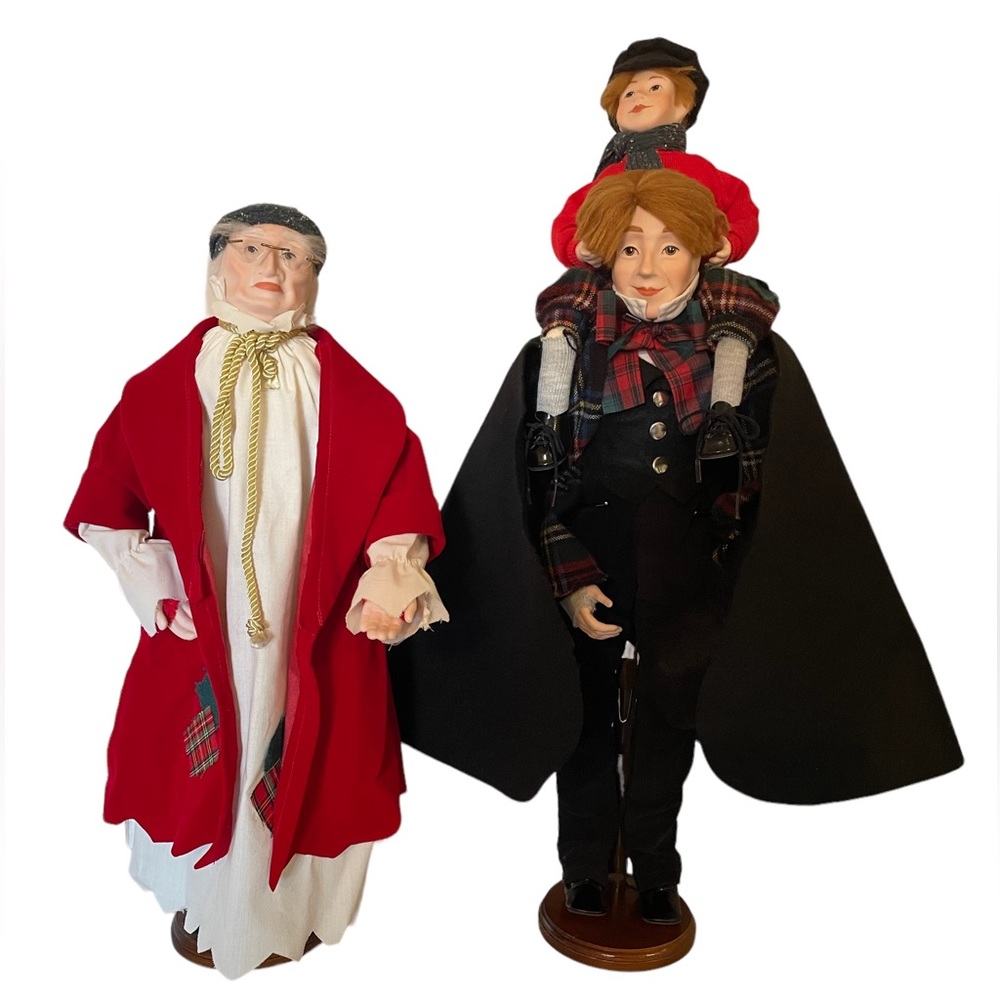 Dept 56 Christmas Carol Scrooge, Bob Cratchit & Tiny Tim 19"-25" Porcelain Doll